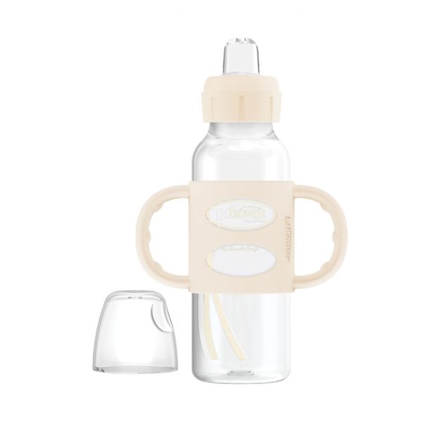 Dr. Brown’s® Milestones™ Narrow Sippy Spout Bottle with Silicone Handles, 8 oz -Cream