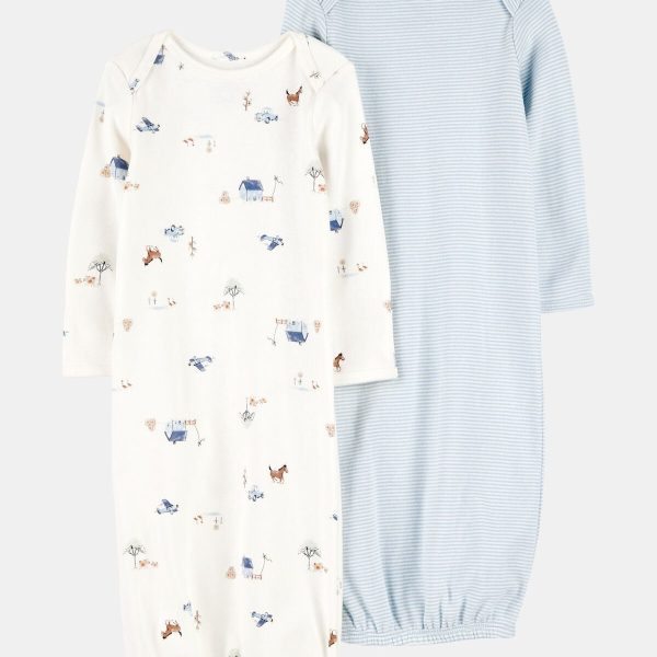 Baby 2-Pack Sleeper Gowns - Blue/White