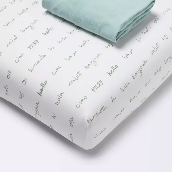 Fitted Play Yard Jersey Sheet 2pk - Hello & Solid Green Neutral