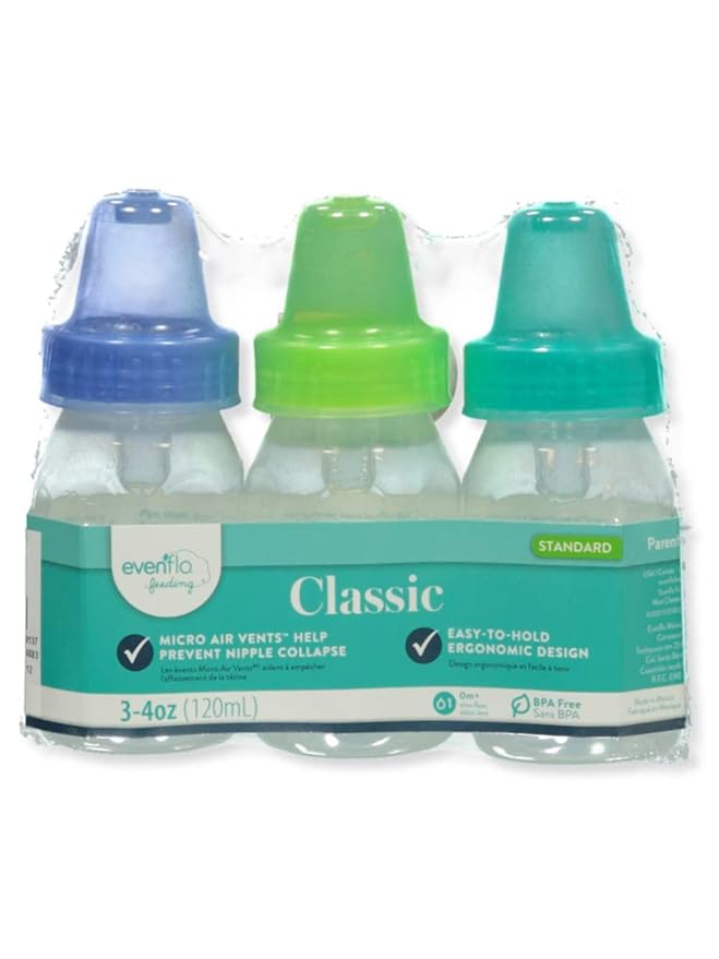 Evenflo Baby Boys' 3-Pack Baby Bottles (4 oz.) - Mint_Green_Blue, one Size