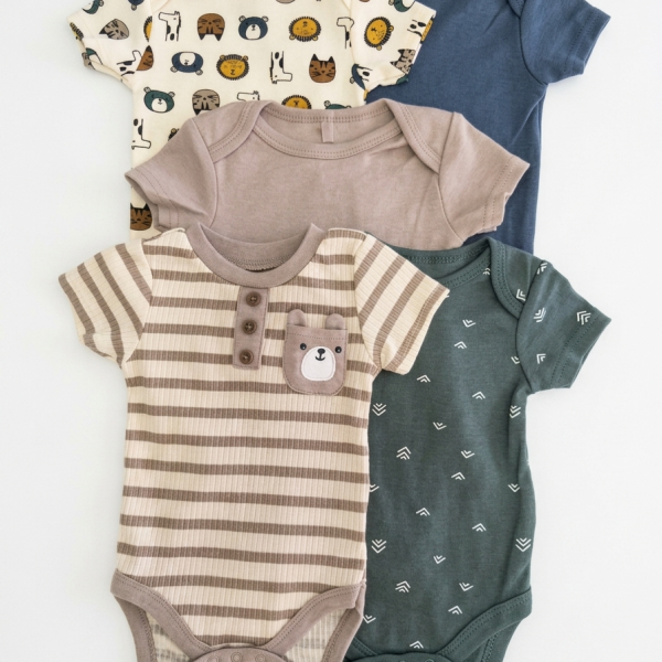 5-Pack Baby Animal Faces Bodysuits