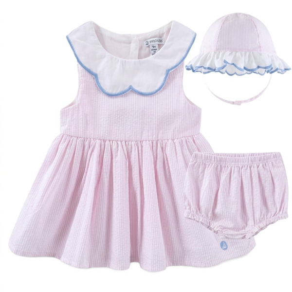 Sperry Baby Girls Dress with Panty and Hat 3 Piece Set