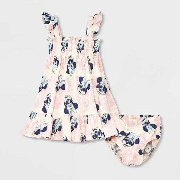 Disney Baby Girl's Pink/White 2pc Minnie Mouse Dress