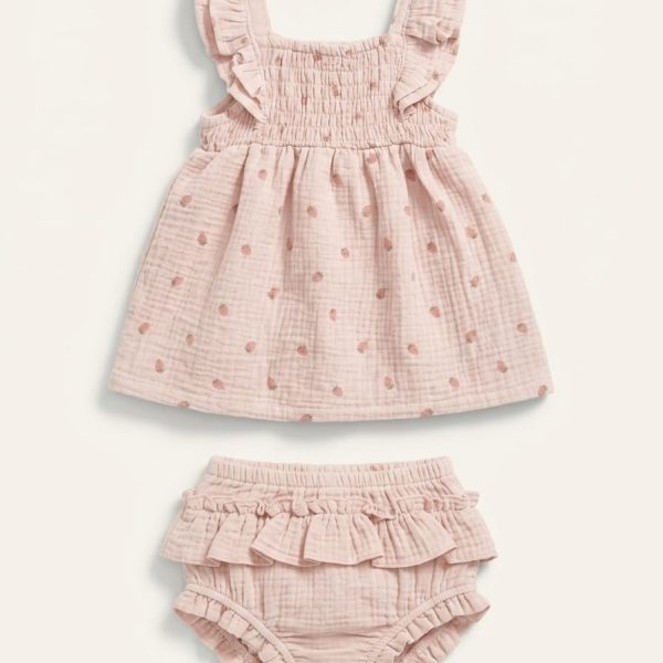 Baby Girl sleeveless smocked dress and matching ruffled bloomer set